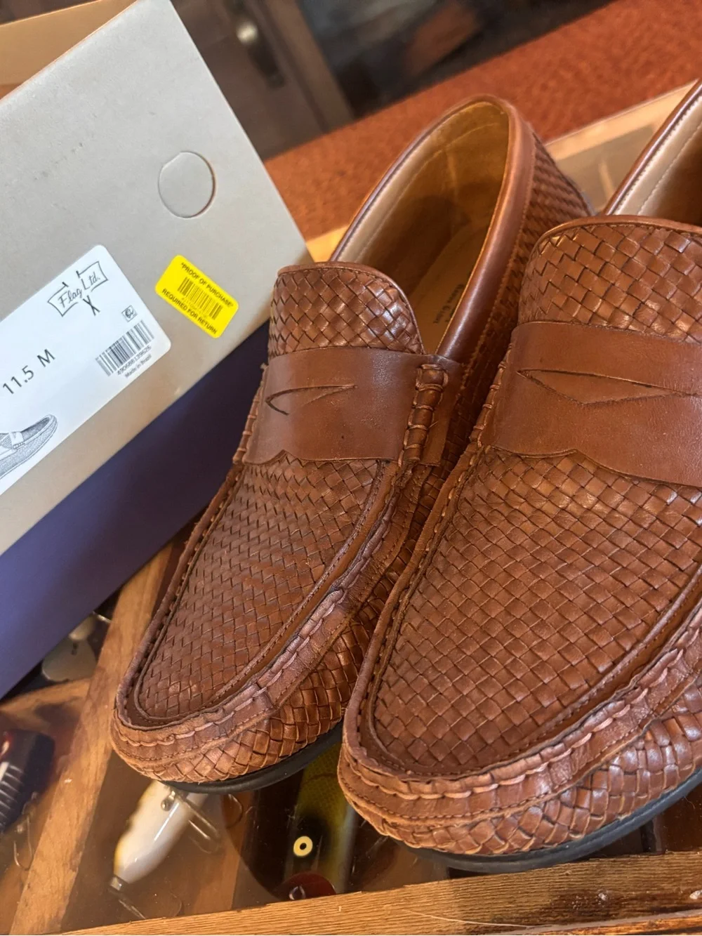 Flag LTD Men's Mario Woven Penny Driver Loafers Mahogany Size 11.5